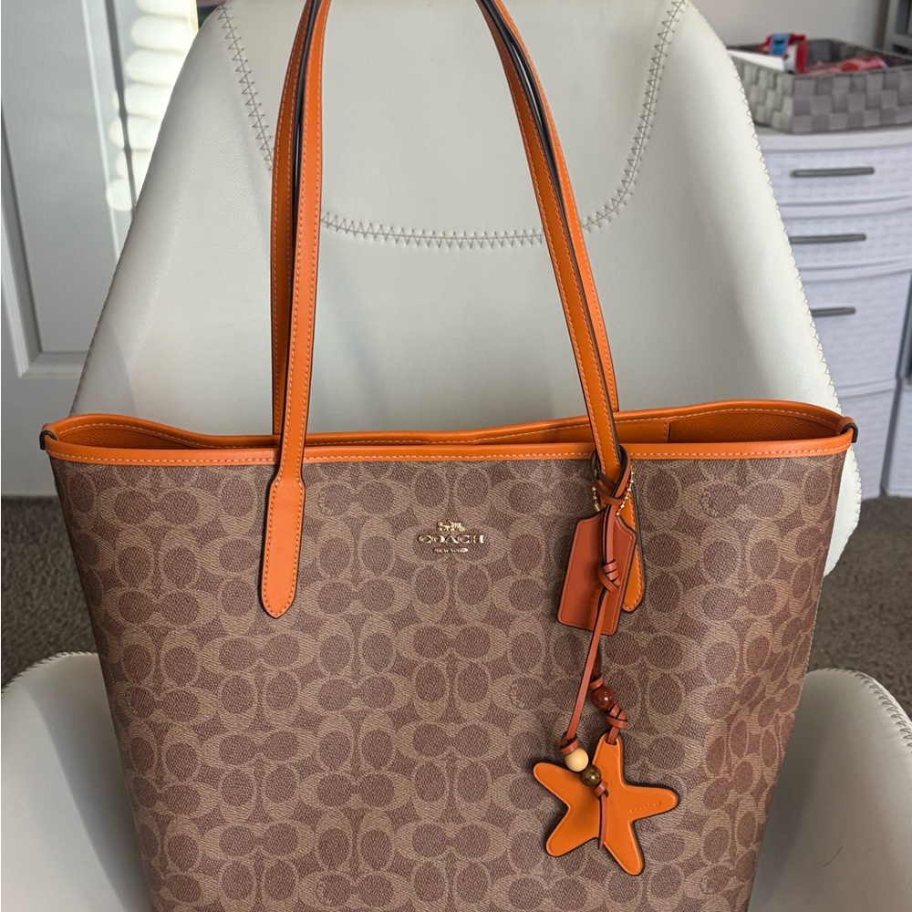 Coach Tan and Orange Signature Tote